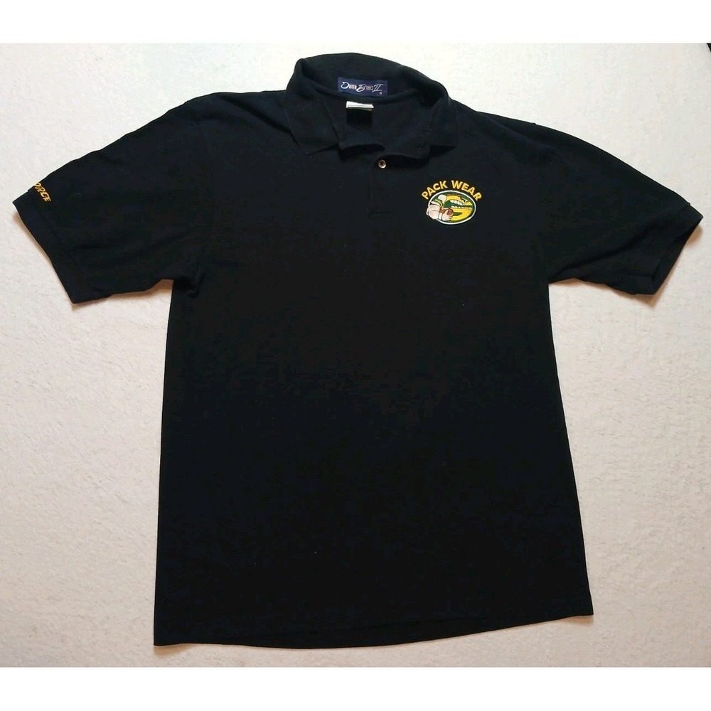 Vintage Green Bay Packers "Pack Wear" Large Outerbanks II Black Polo Shirt.
